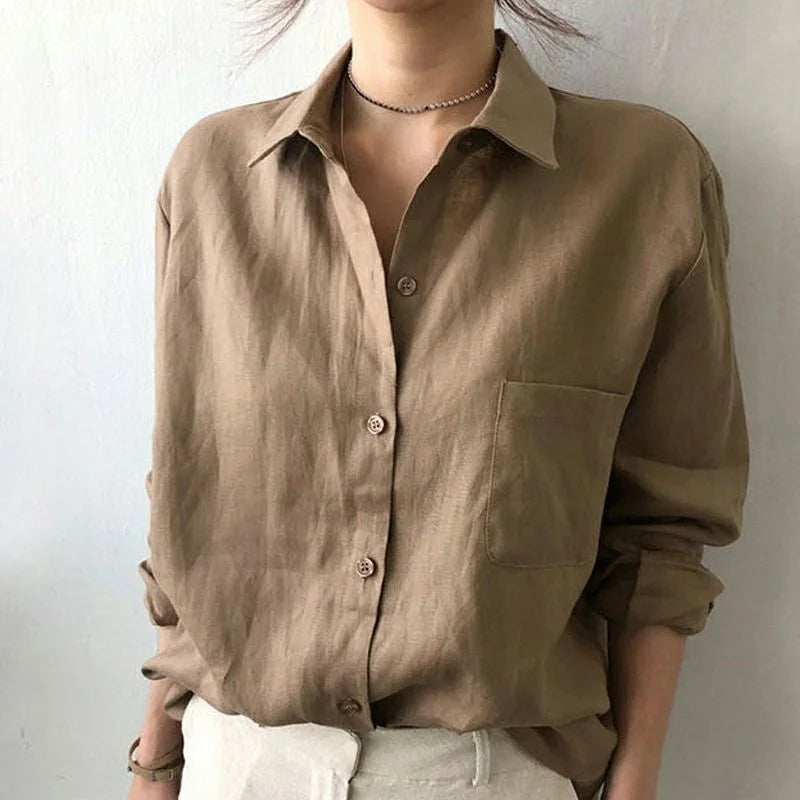 Women's Professional Commuter Office Work Wear Long Sleeve Fashion Shirt for Summer Casual Outerwear with Polyester Lining