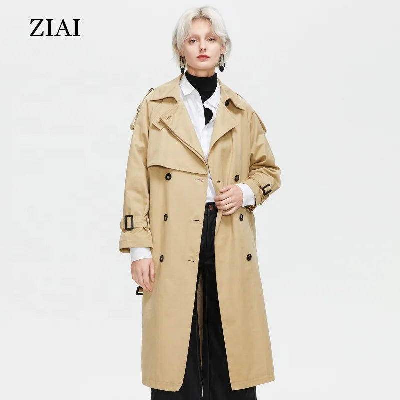 Good Quality OEM Customize Double Breasted  Oversized Waterproof Belted Classic Trench Coat Cool Trench Coat