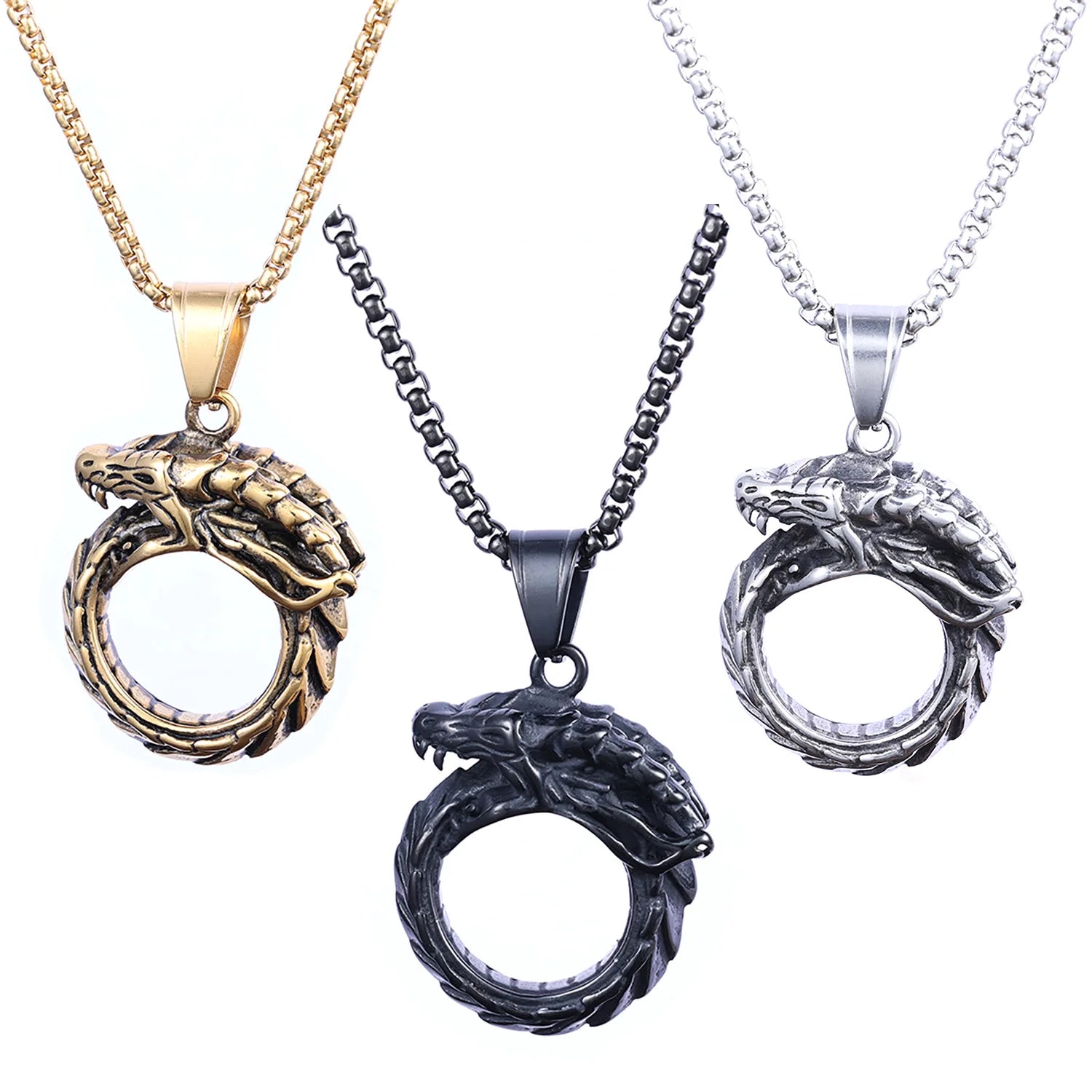 Women Custom Design Necklace Animal Stainless Steel Silver Fly Dragon Jewelry Dragon Head Pendant Necklaces for Men
