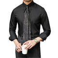 Wholesale Custom Italian Business Fashion Men's Shirts Long Sleeve Black Stripes Slim Anti-Wrinkle Polyester Fiber for Autumn