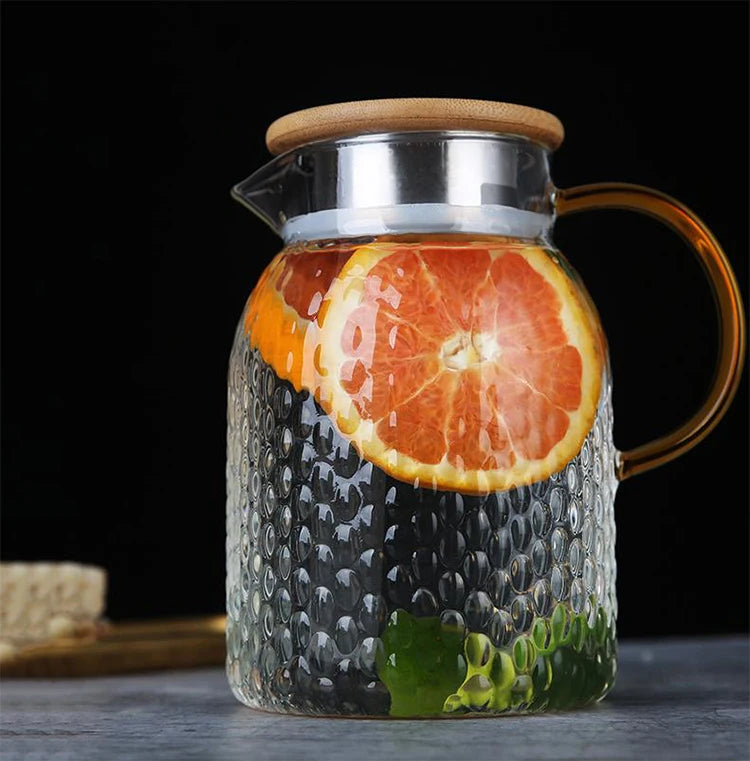 Olive High Borosilicate Glass Hammer Eye Pattern Lid Stainless Steel Europe Design Large Capacity Tea Kettle Household Set