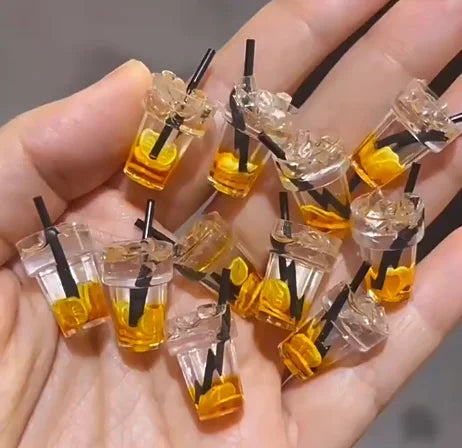 Resin 3D Ice Cubes Lemon Straw Mineral Water Drinks Coffee Cups Beer Mini Dollhouse Accessories Liquors Bottles  Bubble Tea