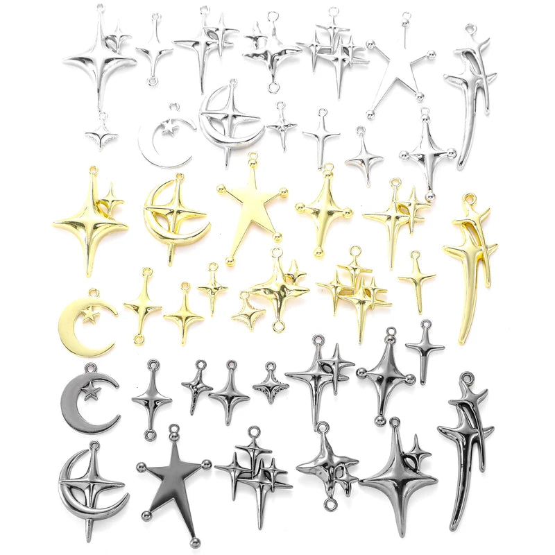 14 Styles 3 Colors Zinc Alloy Star Wishing Meteor Charms for Earrings Necklaces Pendants DIY Jewelry Making Accessories W299