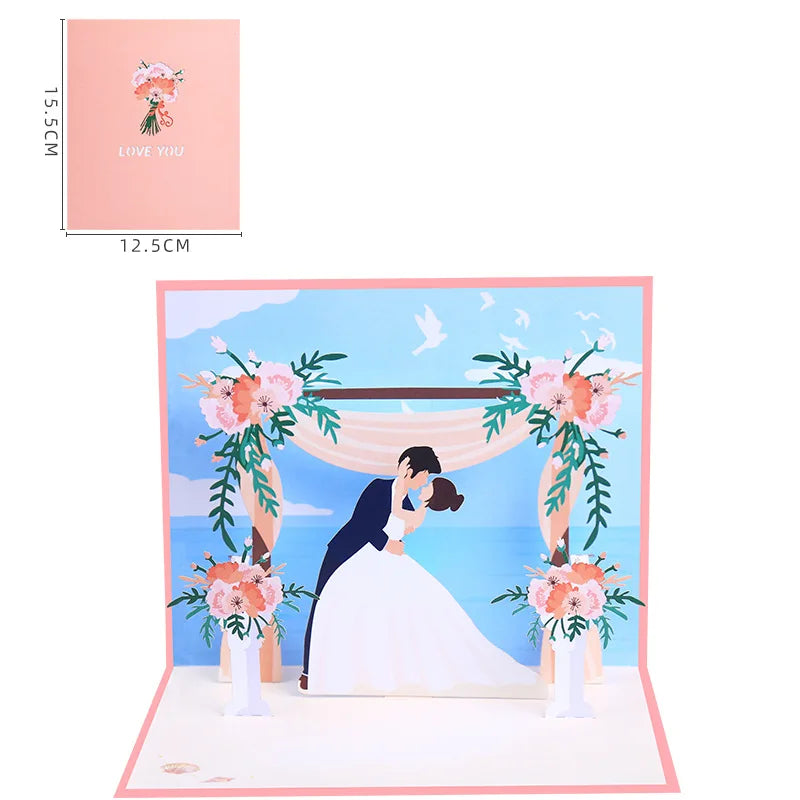 Personalized Love Hearts  Wedding Valentines Day Card 3D Pop up Paper Greeting Cards With Envelope