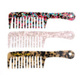 MiDairy Custom logo Color Design Comb for Women Hairdressing Cellulose Acetate Wide Tooth Comb with Hole Handle