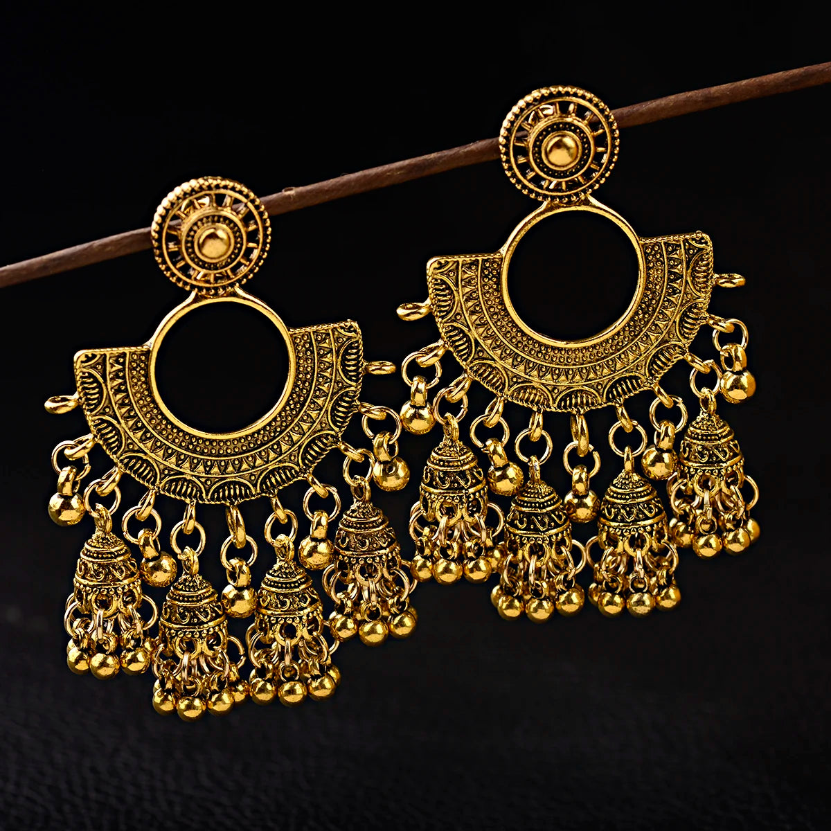 Ethnic Women Sector Gold Silver Jhumka Earrings Indian Jewelry Ethnic Hippie Tribe Boho Bells Tassel Dangle Earrings Bijoux