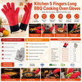 Custom Logo 5 Finger Long BBQ Gloves 1472F Heat Resistant Silicone Oven Mitts Factory Direct Wholesale for Private Label