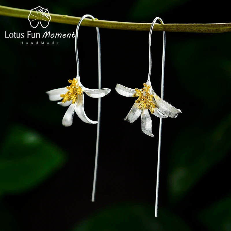 Lotus Fun Custom 18K Gold Plated 925 Sterling Silver Osmanthus Flower Handmade Dangle Earrings Gift Fine Jewelry for Women