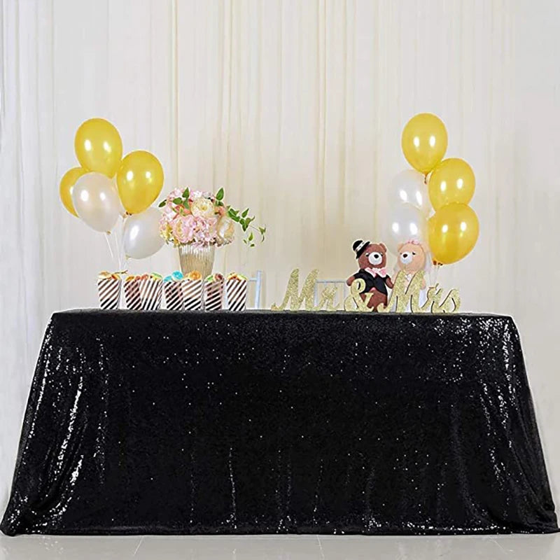 Custom Size Sparkly Black Sequin Rectangle Tablecloth for Birthday Graduation Wedding Parties