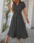 Ladies Polka Dot Print Shirt Dress Women Casual Midi Holiday Summer Dress Female Loose Women Beach Dress Sundress Robe Vestidos
