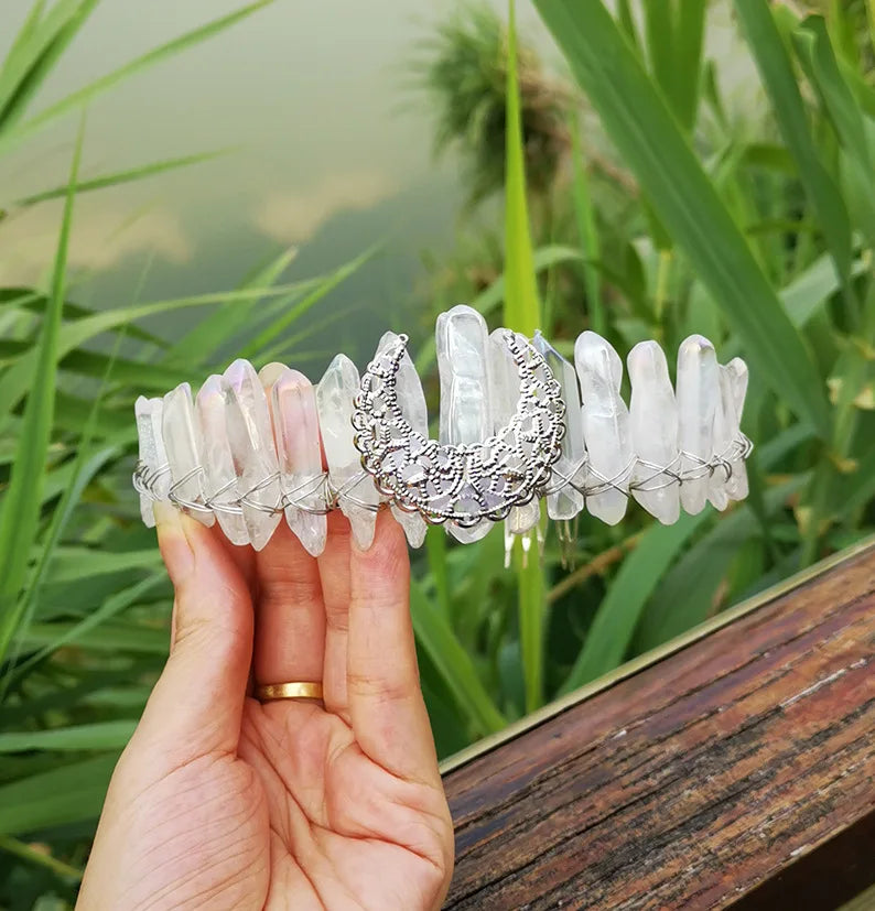 DIY Online Shop Natural Crystal clear Crown Hairband Bridal Headdress Party Moon Tree Hairband Comb