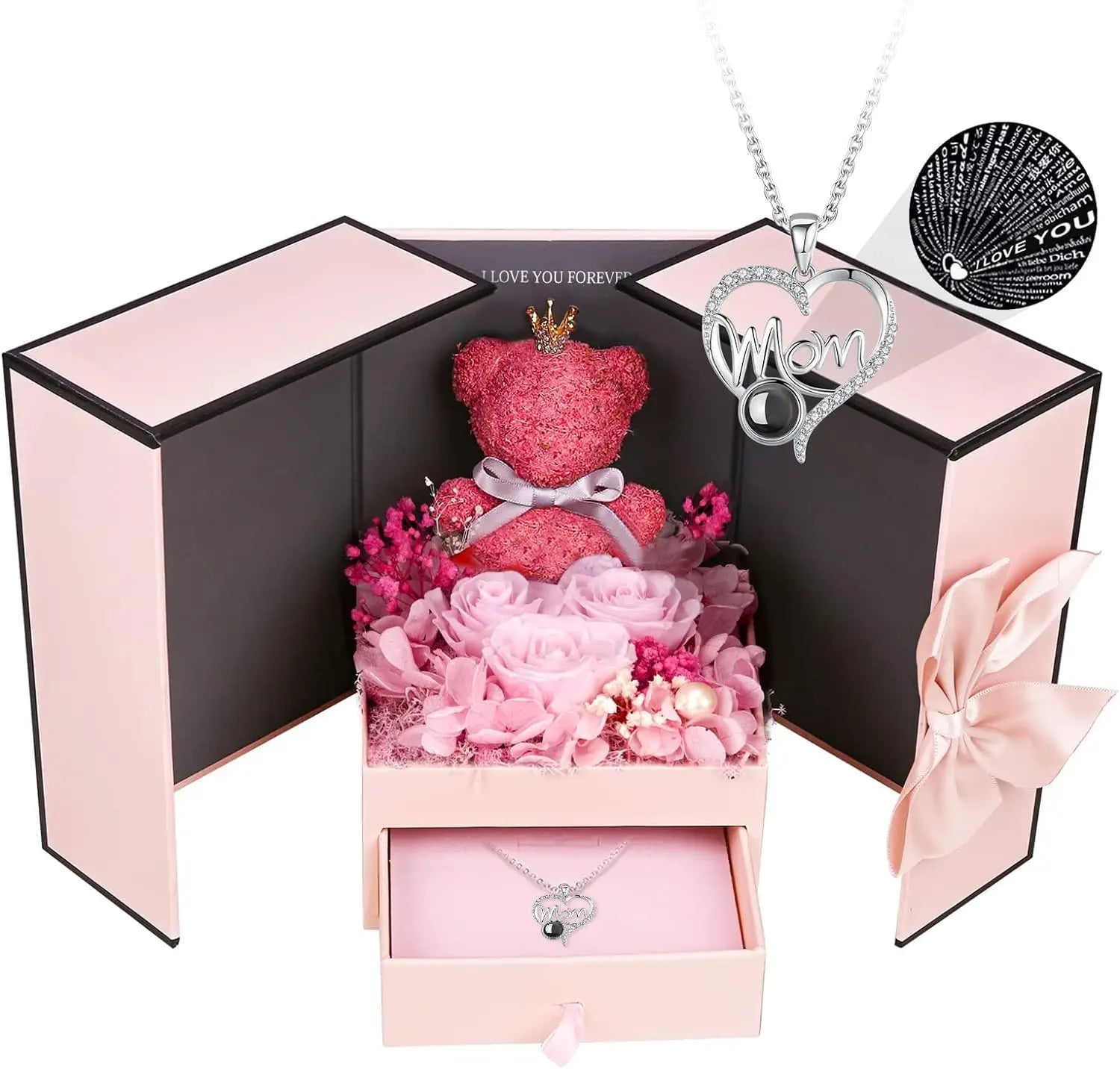 2026 Valentines Eternal Dried Flowers Jewelry Box With Necklace for Mother's Day Valentines Day Gift