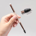 For Custom Low MOQ Professional Super Thin Angled Double End Eyebrow Eyelash Brush Wood Handle Eco-friendly Private Label