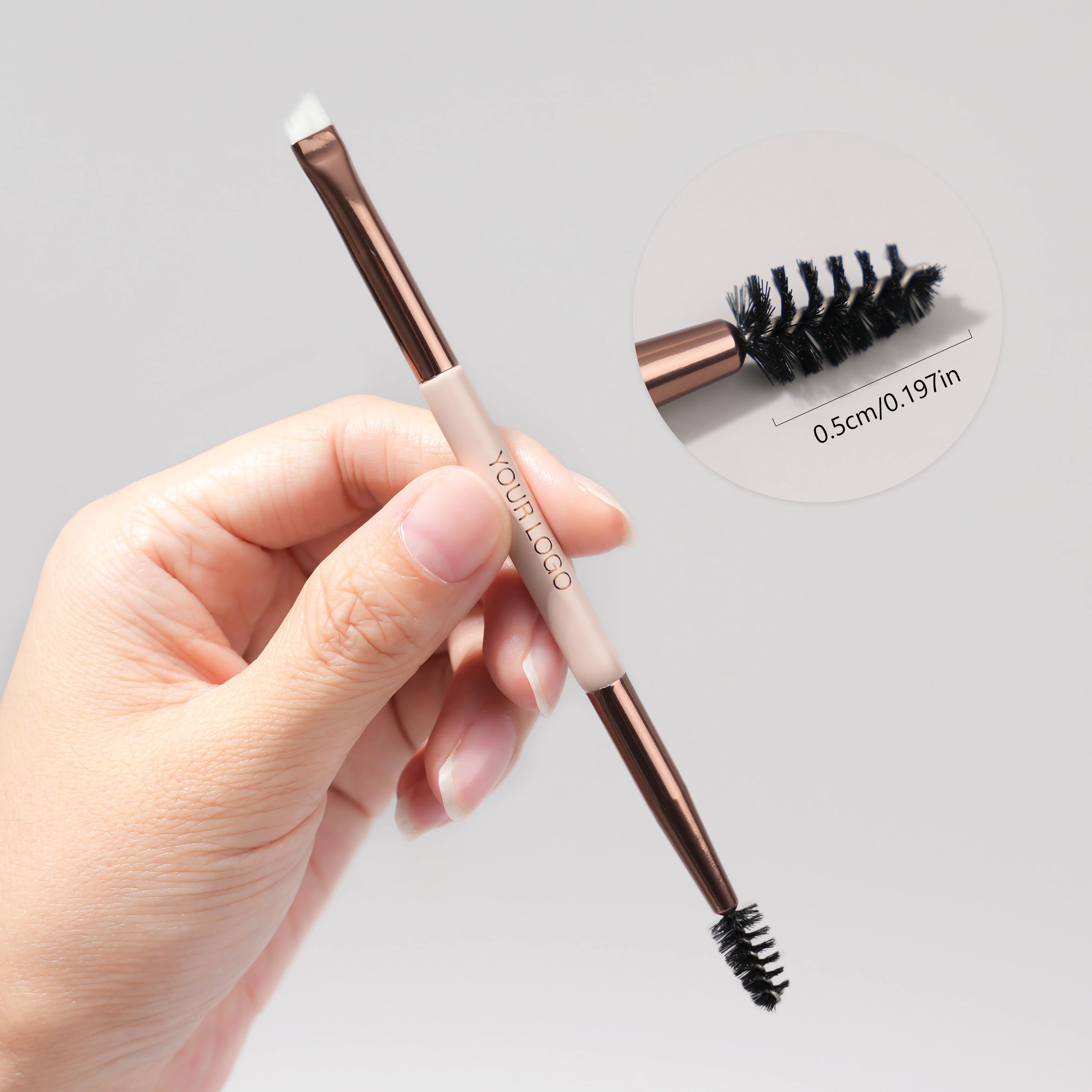 For Custom Low MOQ Professional Super Thin Angled Double End Eyebrow Eyelash Brush Wood Handle Eco-friendly Private Label