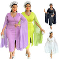8624# Trendy Elegant Plus Size Party Dress Women Long Pleated Sleeves Wrap Hip Slim Beaded African Dresses for Women Clothing