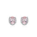 Hypoallergenic Waterproof 925 Sterling Silver Earrings Valentine's Day Mother's Day Gifts Oval Pink Zircon Geometric Wedding