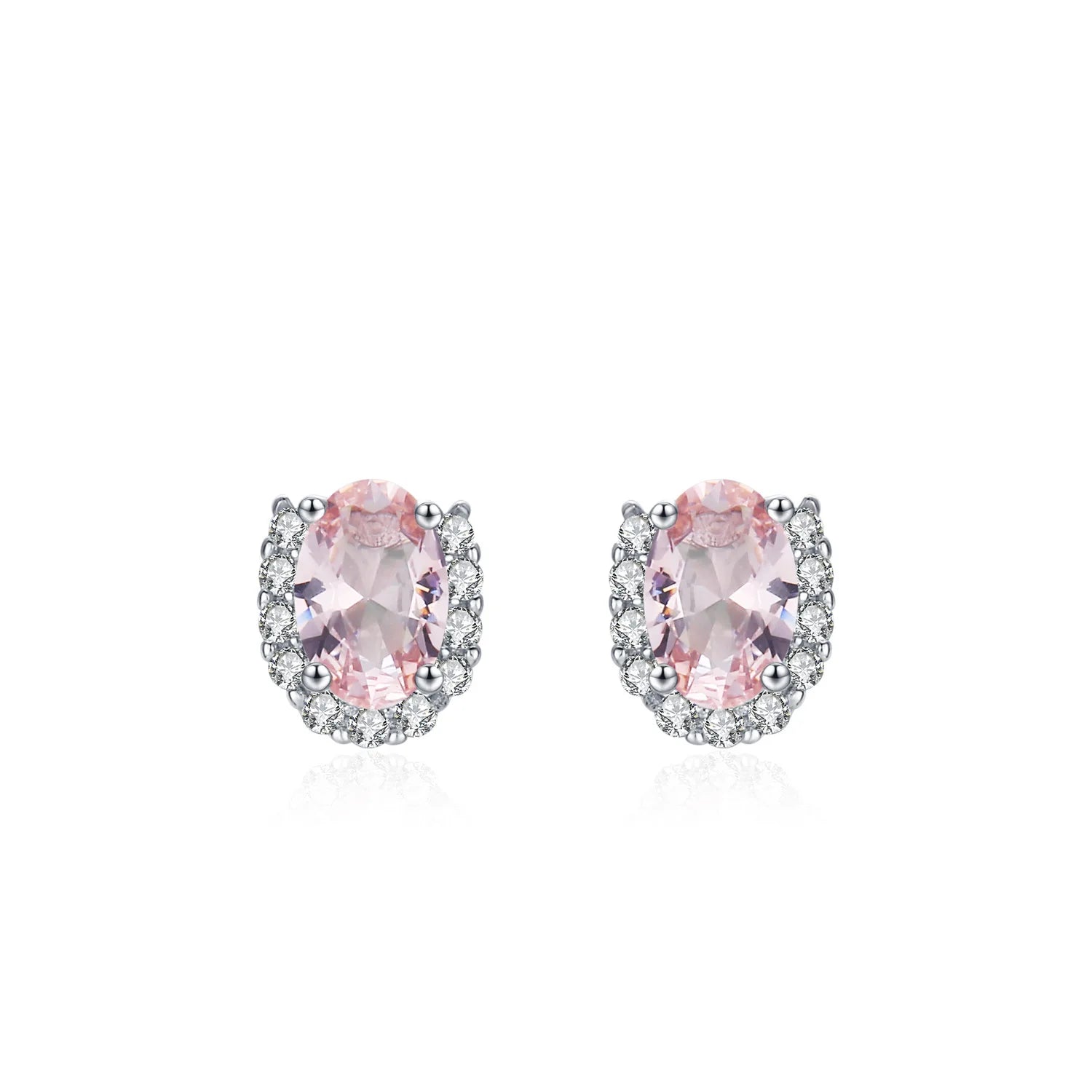 Hypoallergenic Waterproof 925 Sterling Silver Earrings Valentine's Day Mother's Day Gifts Oval Pink Zircon Geometric Wedding