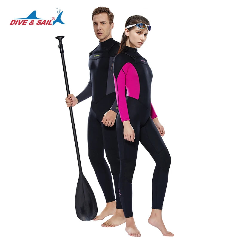 DIVE&SAIL Surfing Clothing 3/2mm Neoprene Wetsuits Long Sleeve Scuba Diving Swimming Women Men Chest Zip Surf 3mm Wetsuit