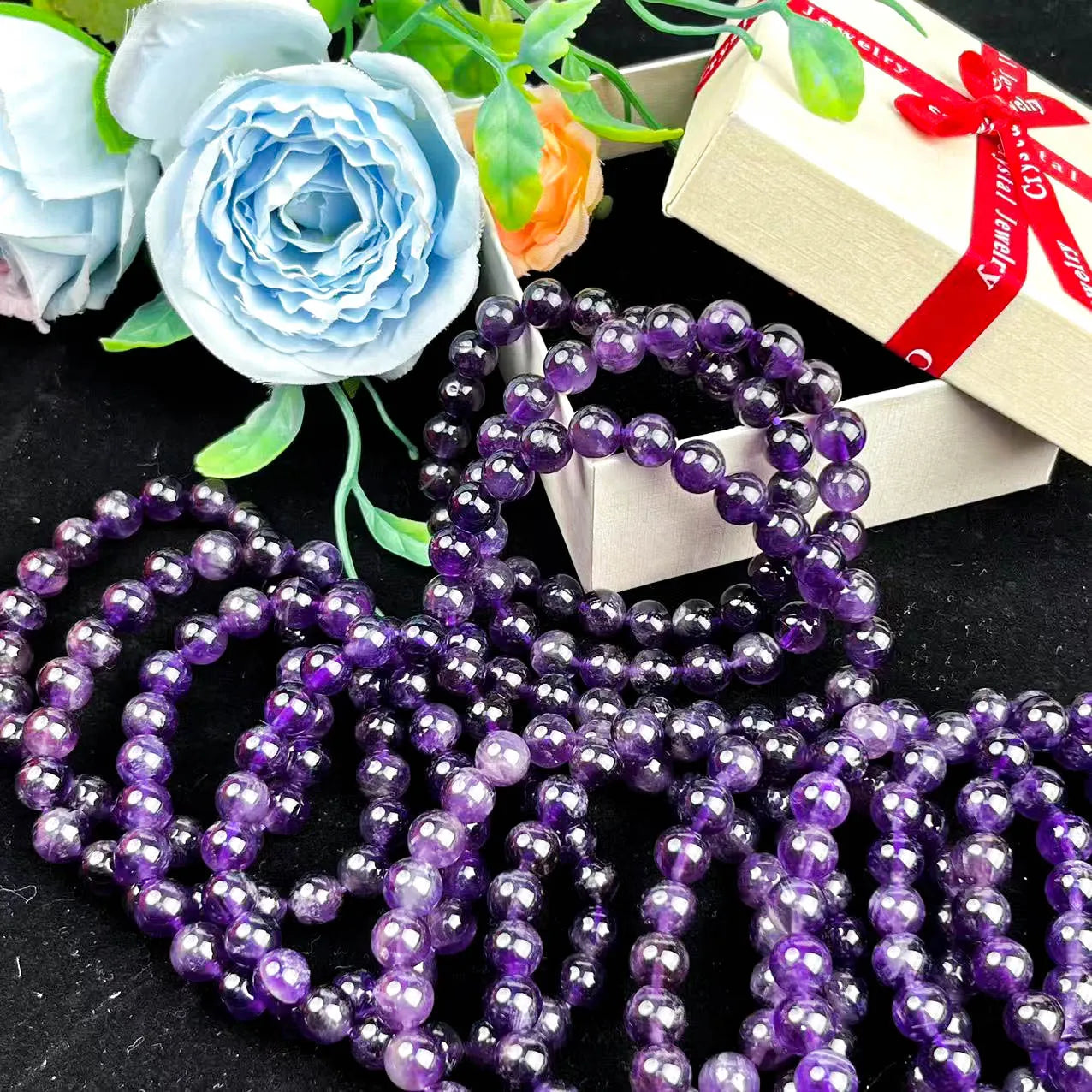 Wholesale Natural Polished Reiki Gemstone Beads Healing Crystal Amethyst Bracelet for Jewelry Gift
