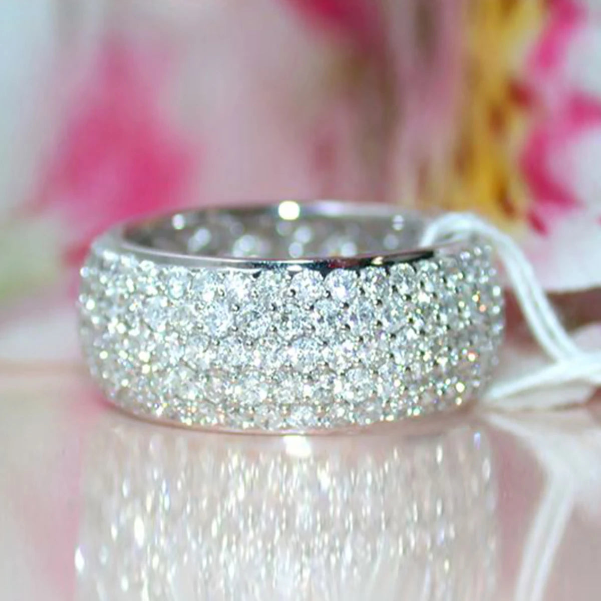 CAOSHI Luxury Full Sparkling Simulated Moissanite Silver Plated Wide Band Rings for Exquisite Bride Wedding Rings Women Jewelry