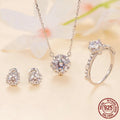 Necklace Earrings Ring Real Moissanite Jewelry Set 925 Sterling Silver Rhodium Plated Flower Shape Trendy Style GRA Certified