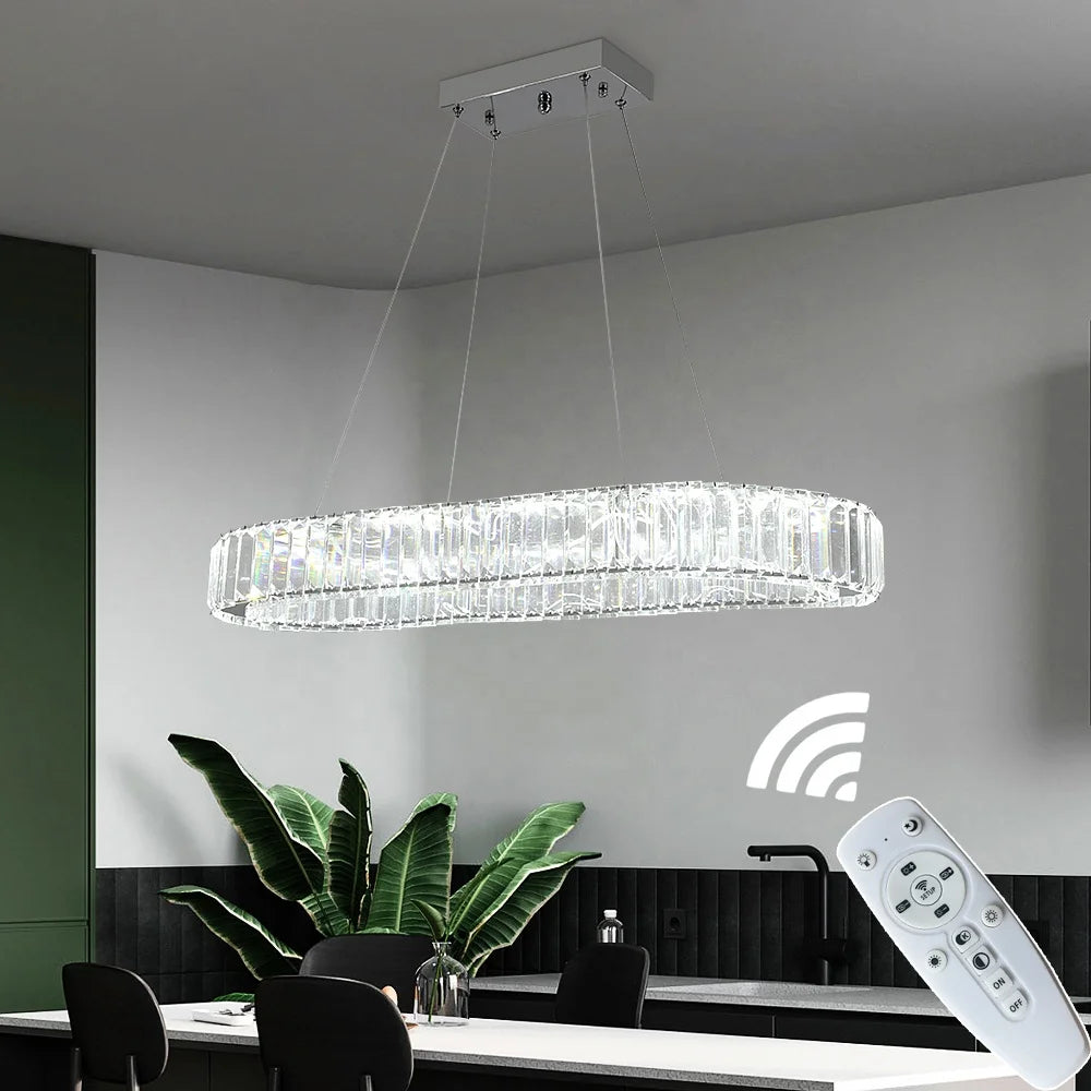 Custom Design 60W  Dimmable 70cm Oval Pendant Light Modern Crystal Chandelier for Dining Room Kitchen Hotel