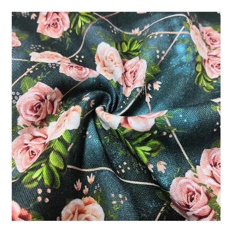 Green Floral Custom Print Polyester Waterproof Cotton Canvas Fabric for Bags