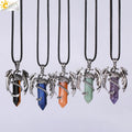 CSJA Hot Vintage Jewelry Animal Dragon Natural Tiger Eye Healing Crystal Hexagonal Stone Point Pendant Necklaces for Men H012