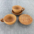 Coconut Wood Cup and Saucer Set Modern Design Natural Solid Wood Handmade Eco-Friendly Reusable Tea Coffee Mug