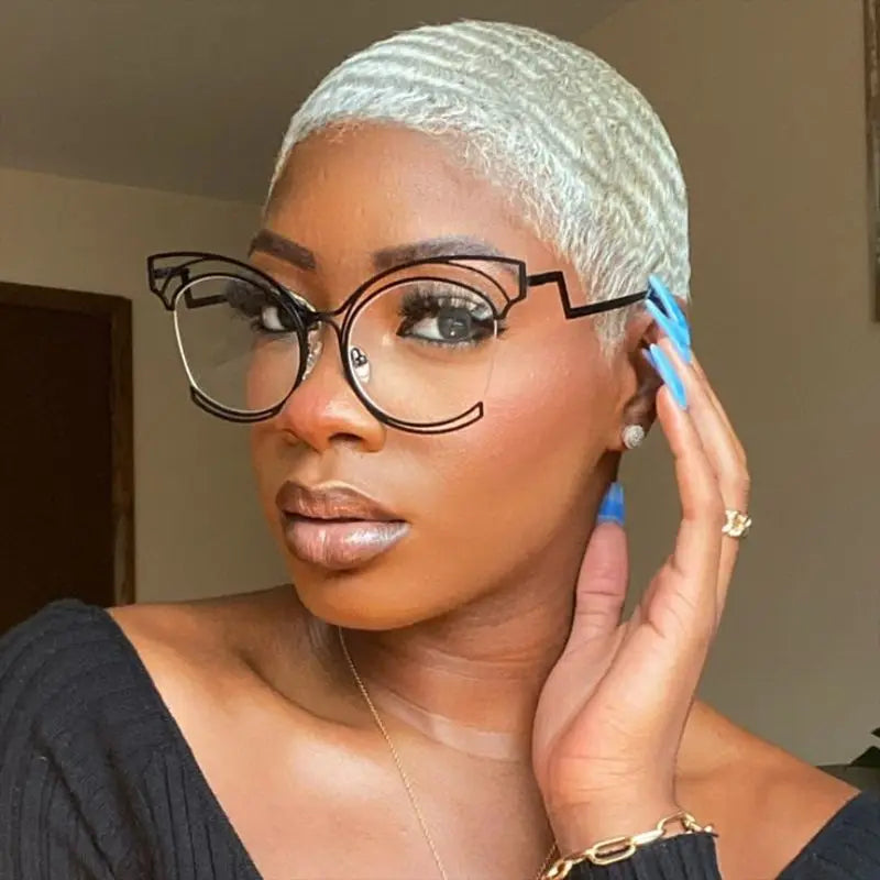 DL Glasses New Fashion Hollow Curved Legs Cat Eye Anti Blue Light Blocking Other Frame Glasses for Reading Unisex