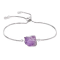 Natural Raw Crystal Stone Silver Bracelets Adjustable Irregular Rose Quartz Charm Real Fluorite Citrines Amethysts Pink Crystal