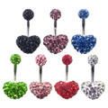 Sexy Women Surgical Steel Double Gems Crystal Ball Heart Navel Belly Button Rings Factory Promotion Piercing Jewelry