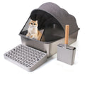Easy Assembly 20L Large Capacity Storagel Foot-Board Scoop Portable Luxury Stainless Steel Cat Litter Box Cat Toilet Furniture