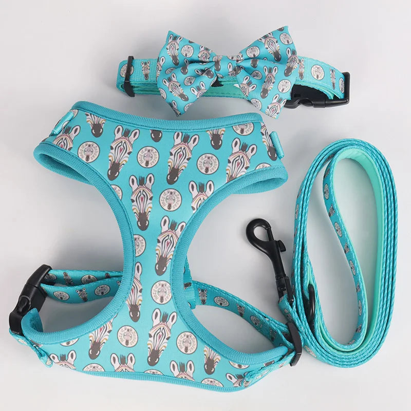 Manufacturer Sublimation Print Custom Logo Fashion Adjustable Luxury Pet Collar Lead and Harness Padded Dog Collar Leash Set
