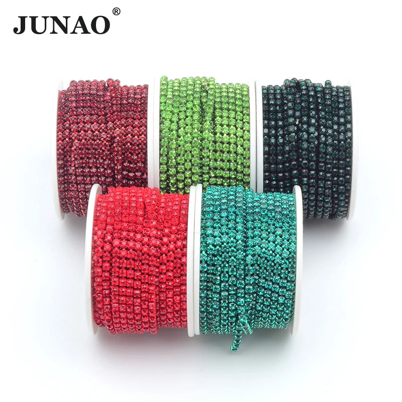 JUNAO 10 Yards Roll SS6 8 12 16 Diamond Strass Trimming Sew on Glass Crystal Stone String Claw Rhinestone Cup Chain