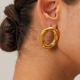 J&D Dainty 18K Gold Plated Hypoallergenic Small Earrings Clean Fit Oval Hollow Stud Earrings for Women