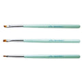 Customized LOGO 3pcs Green Wood Handle Gel Nail Art Brush Set Soft Nylon Oval Flat Slanted Nail Pinceles with Lid for Nail Salon