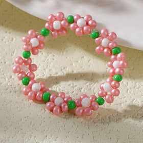 Go2boho Bohemian Handmade Series 2024 Woven Trendy Beautiful Daisy Flower String Beads Stretch Rings for Women Valentine Gifts