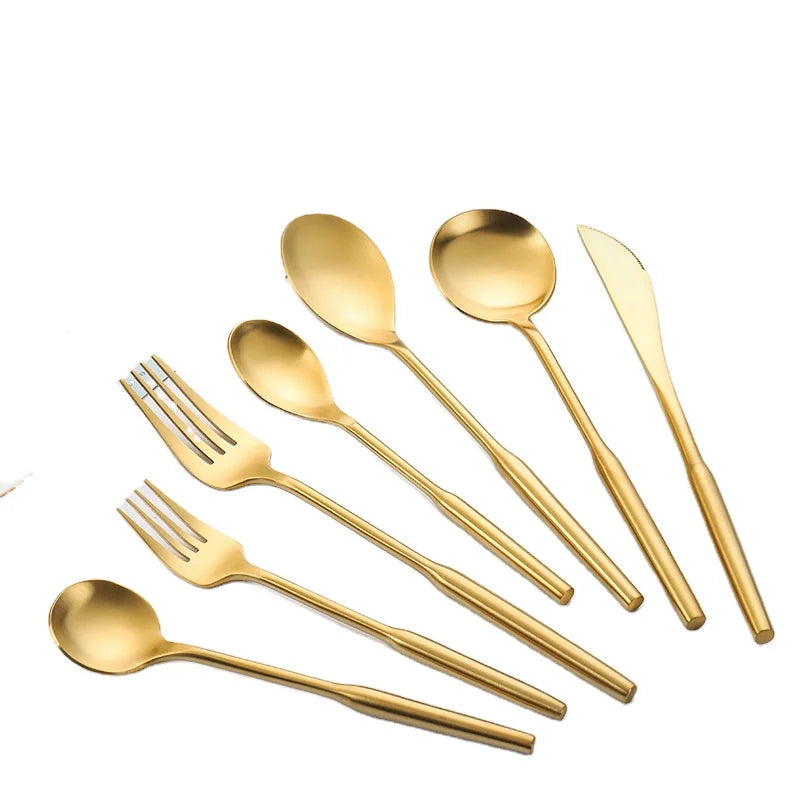 High-end Baroque Style Stainless Steel Gold Flatware Set Wedding Cutlery Silverware with Gift Box