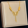 2025 New Gold Plated Butterfly Tassel Necklace for Women Non-Tarnish Stainless Steel Pendant on Link Chain Clavicle Chain
