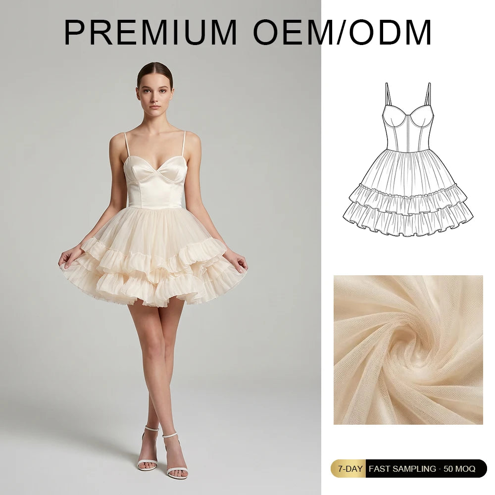 European American Retro High-End Suspender Dress Custom Brand Black White Contrasting Square Neck Tutu Mini Party Dress Natural