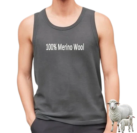 OEM/ODM Men's Clothing 100% Merino Wool Solid Knitted Formal Shirts 18.6 Micrometer Tank Top T Shirts Loose Sport Vest 200gms