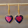 Gold Plated Heart-Shaped Sea Sediment Jasper Dangle Drop Earrings Stud Biju Princess Cut Jewelry for Weddings Engagements