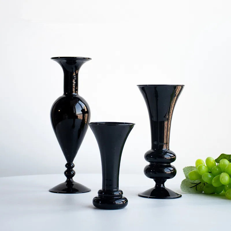 Light Luxury Black Glass Vase Decoration Hydroponic Plants Dried Flower Vase Living Room Decoration Vase