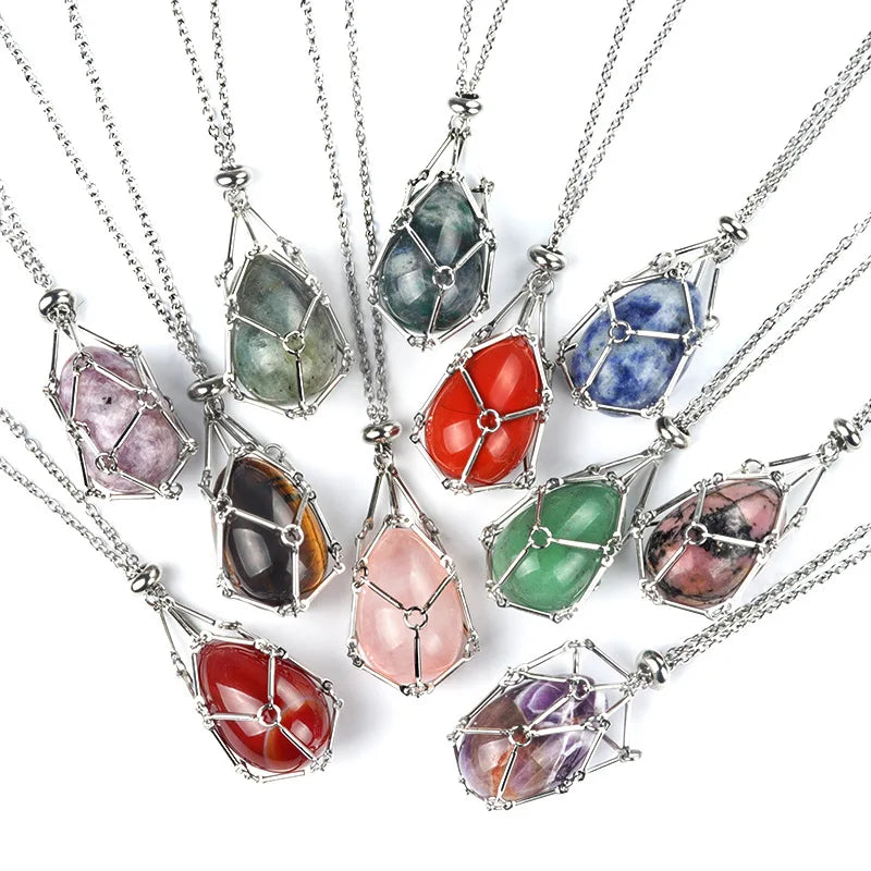 Popular Replaceable Crystal Cage for Stone Pendant Necklace New Adjustable Mesh Titanium Steel Pendant Chain Necklace