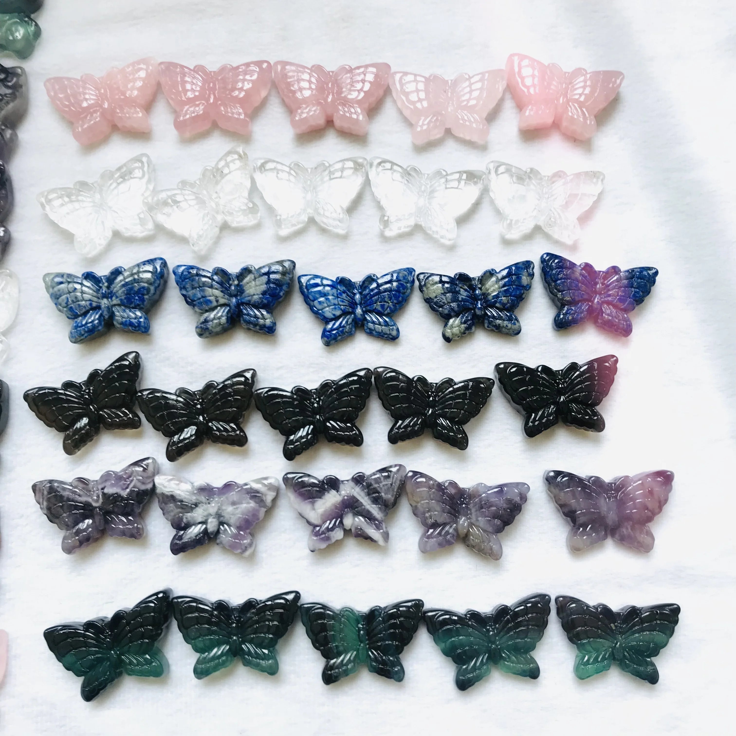 New Arrivals Crystals Healing Stones Carved Natural Rose Quartz butterfly rainbow Fluorite butterfly for Healing