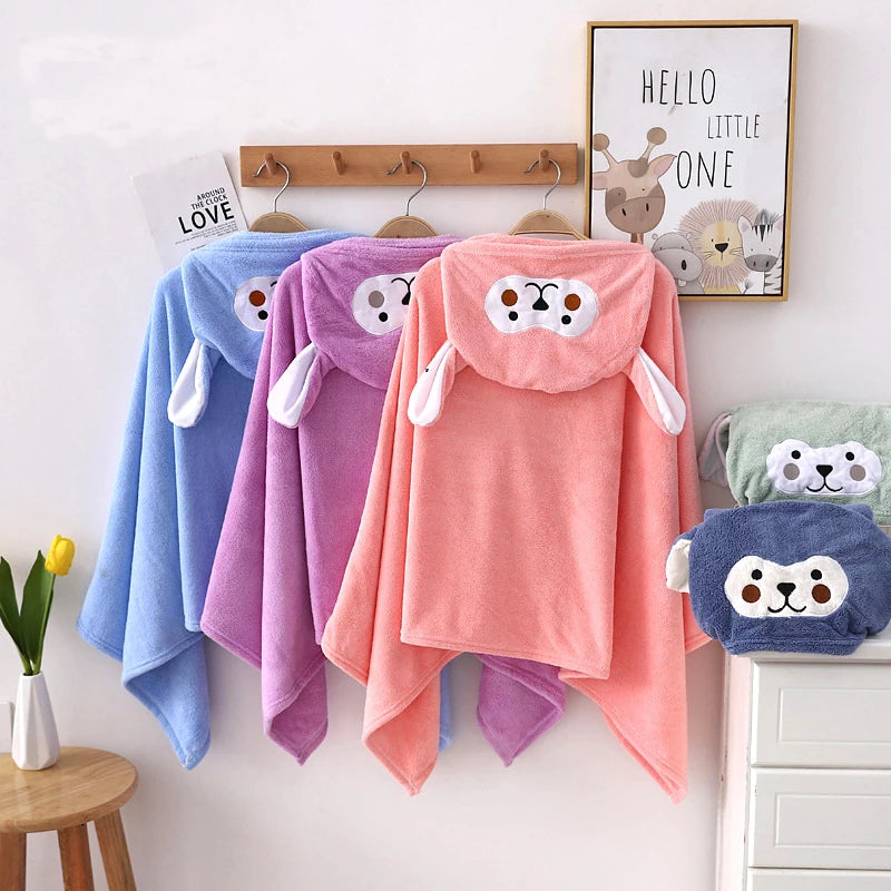 Factory Wholesale Custom Bathrobe logo Embroidery Cloak Cute Animal Pattern Microfiber Kids Towel Hooded