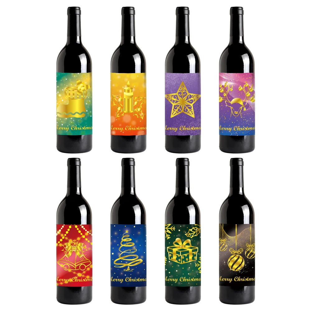Christmas Theme Paper Wine Bottle Label Stickers 10x13cm Adhesive Decor for Party Favors Gift for Friends and Family