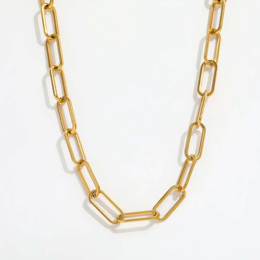 Fenny 18K PVD Plated Simple Versatile Paper Link Clip Chain Necklace Tarnish Free&No Fade Stainless Steel Jewelry Wholesale