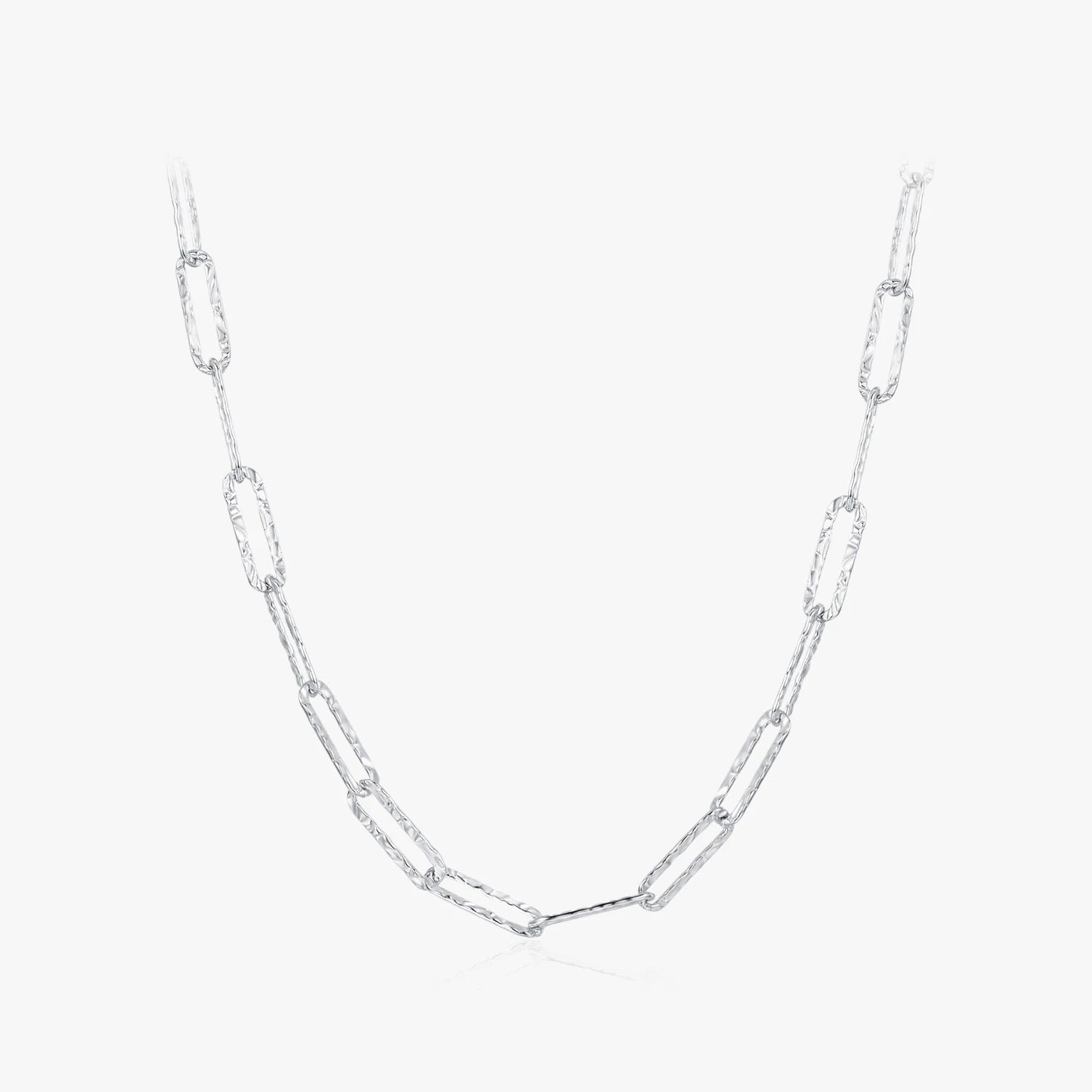 Simple Stackable Platinum Plated Jewelry for Women Girls Accessories 925 Sterling Silver Tinfoil Texture Trendy Necklace